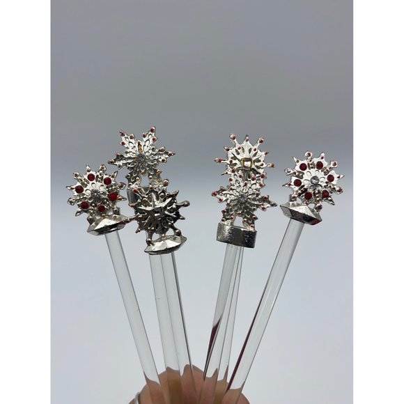 Vintage Bombay Christmas Snowflake Gem Cocktail Swizzle Glass Stir Sticks (6) - Picture 1 of 7